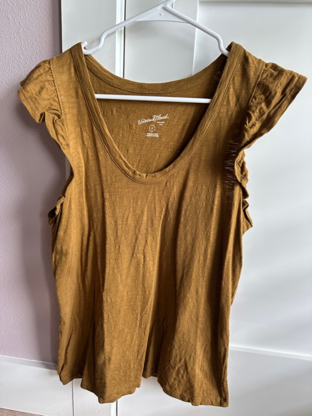 Target Velvet Mustard Scoop Neck Ruffle Sleeve Tank